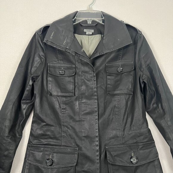 M0851 Womens Waxed Cotton Short Trench Rain Jacket Black Size 6 Classy Outerwear - Picture 11 of 16